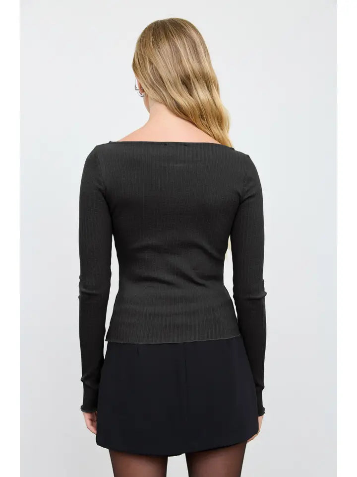 Ribbed Button Down Long Sleeve