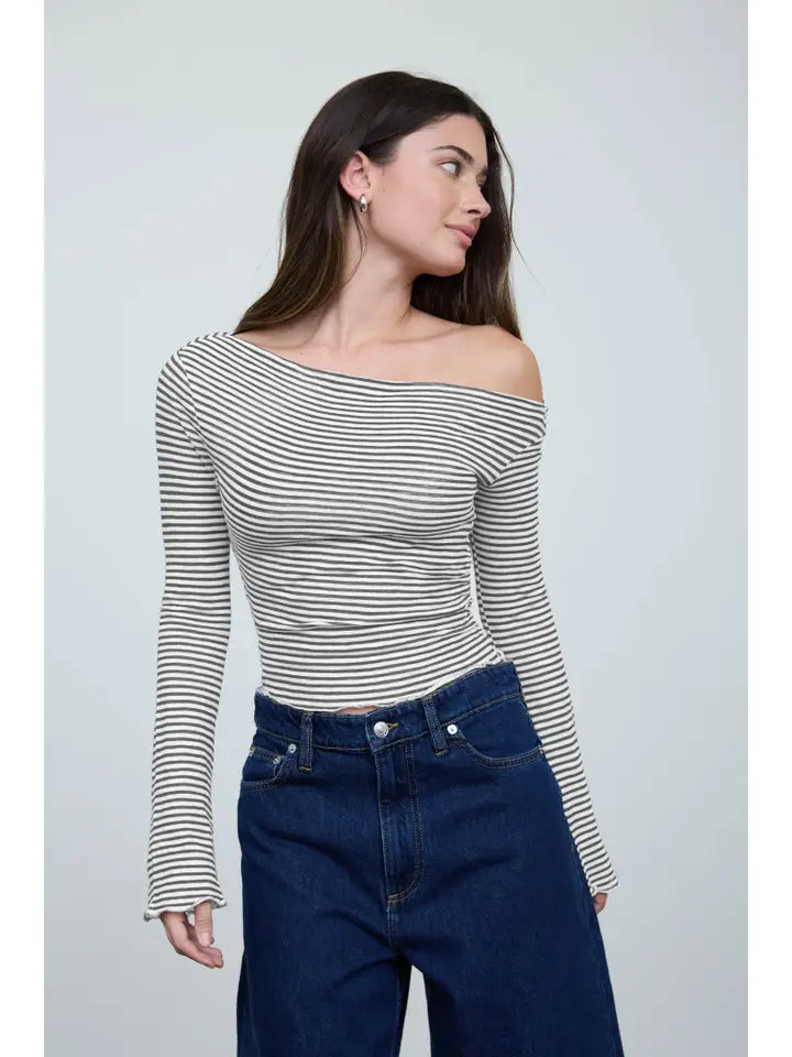 Asymmetrical Neck Long Sleeve Top