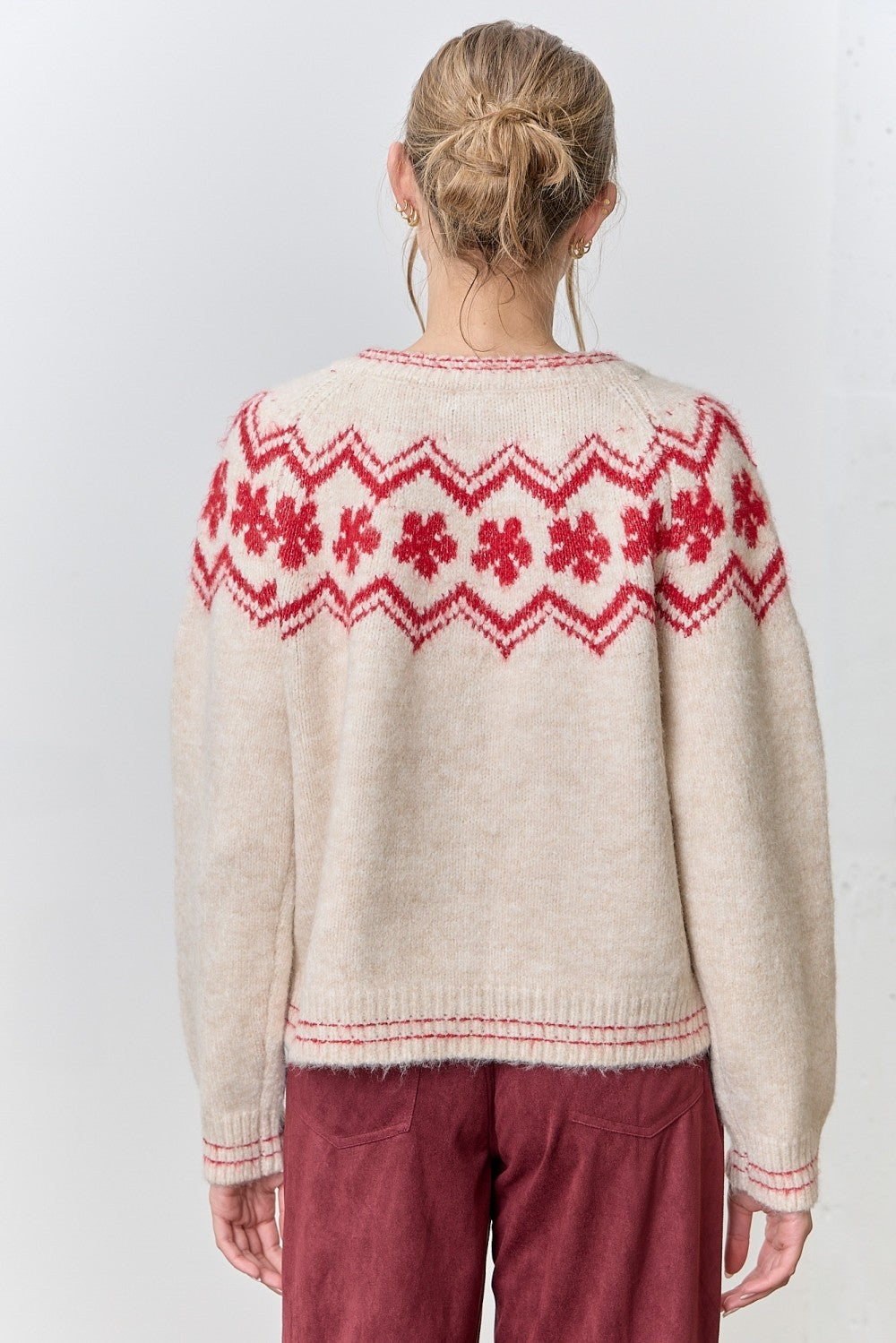 Flower Intarsia Sweater Cardigan
