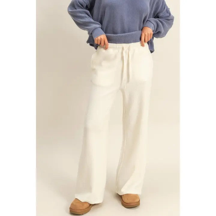 Brushed Waffle Casual Wide Leg Sweatpants