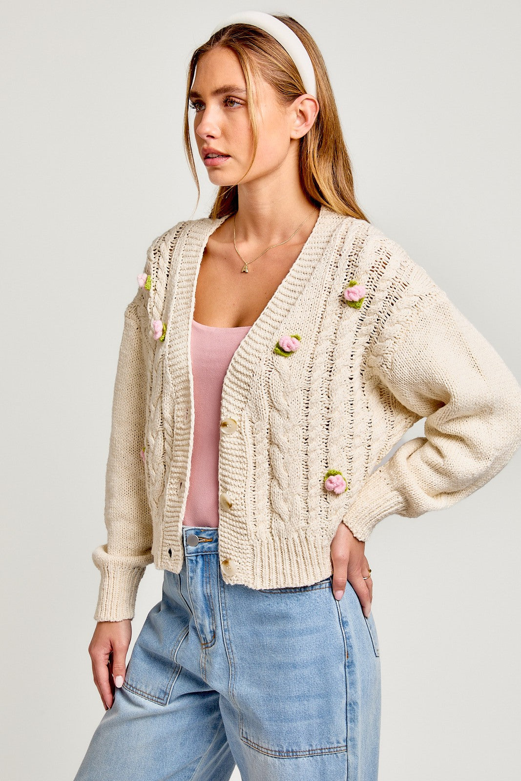 V-Neck Cable Cardigan