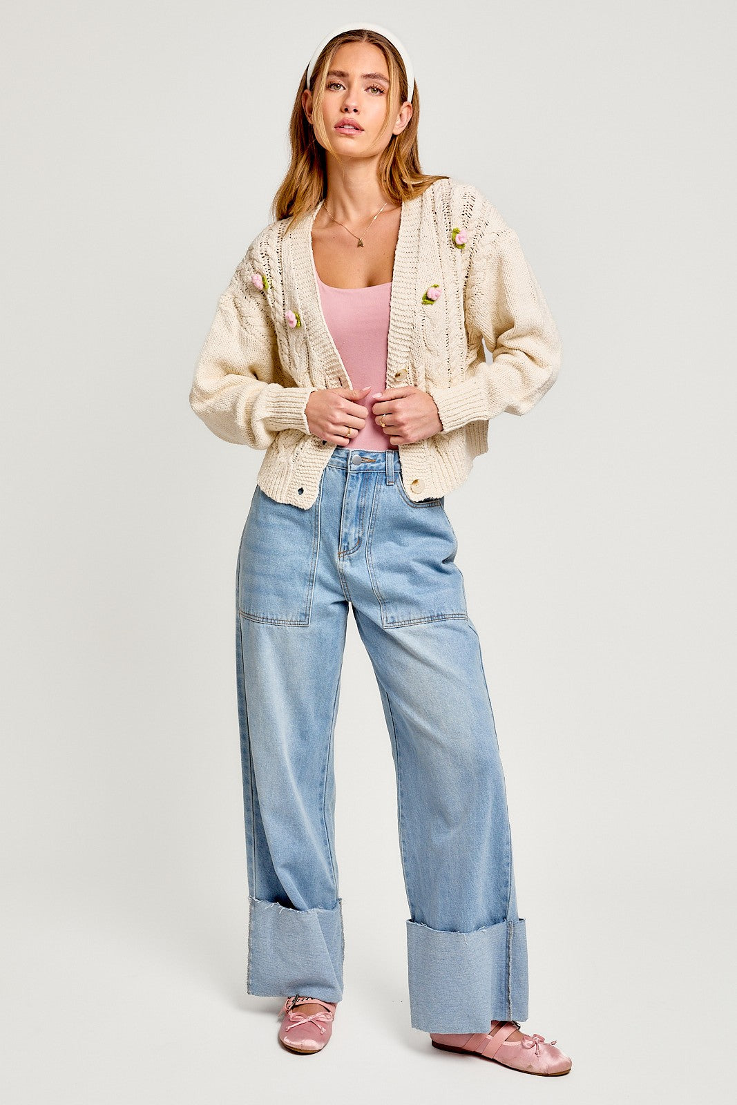 V-Neck Cable Cardigan