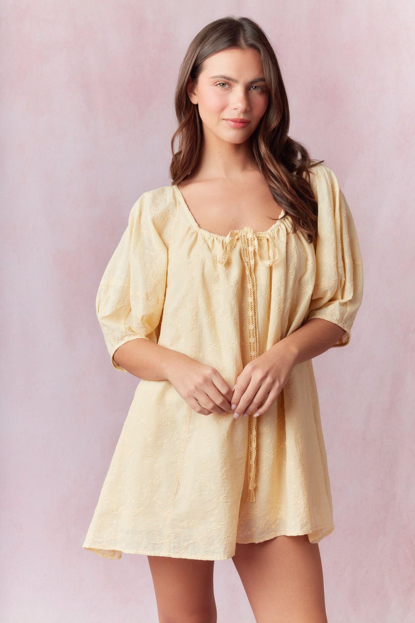 Bow Eyelet Embroidered Romper