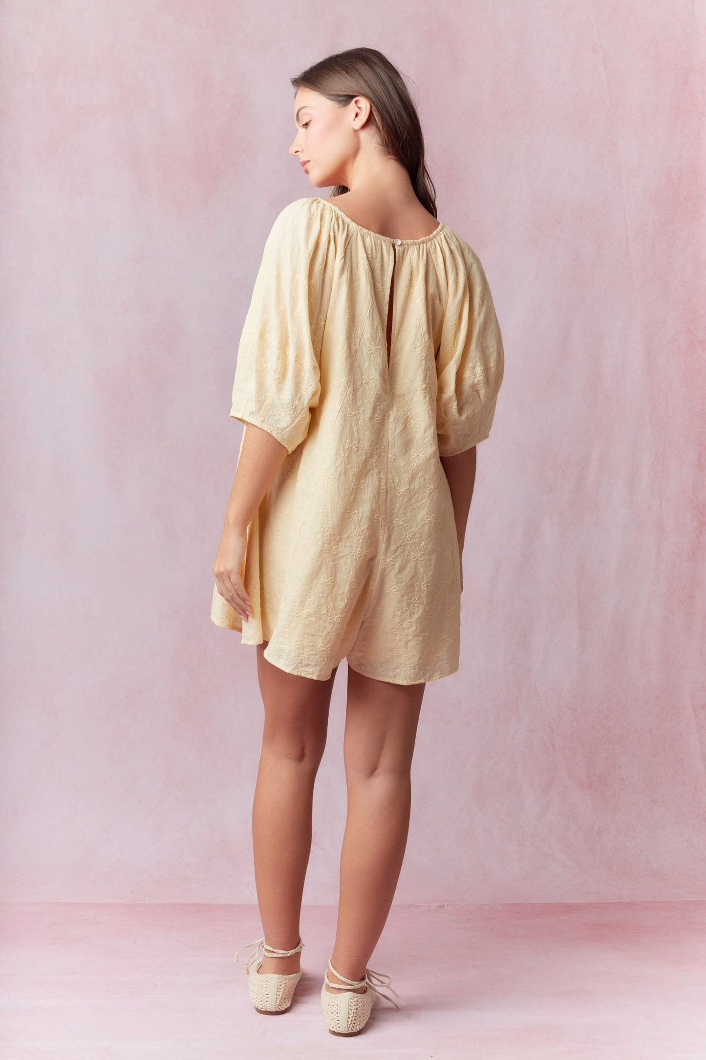 Bow Eyelet Embroidered Romper