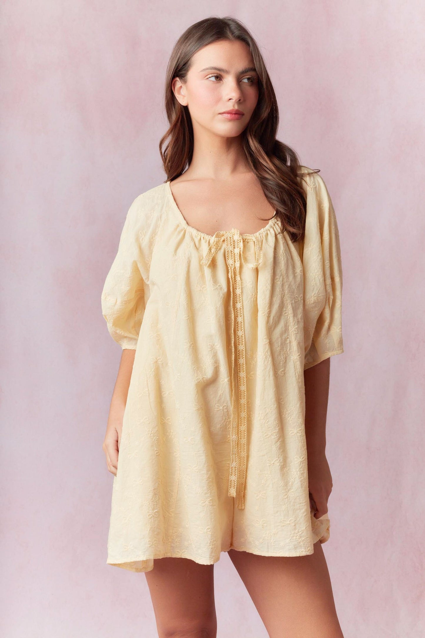 Bow Eyelet Embroidered Romper