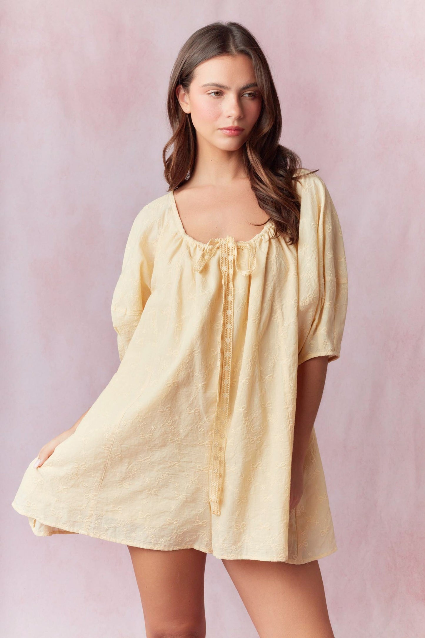 Bow Eyelet Embroidered Romper