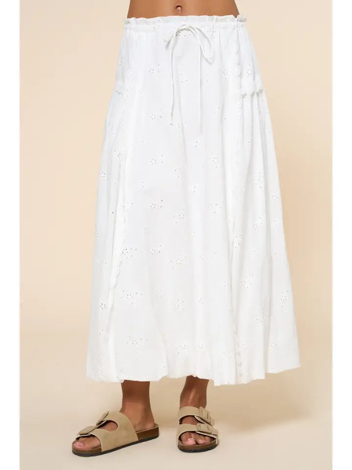Eyelet Front Tie Woven Maxi Skirt