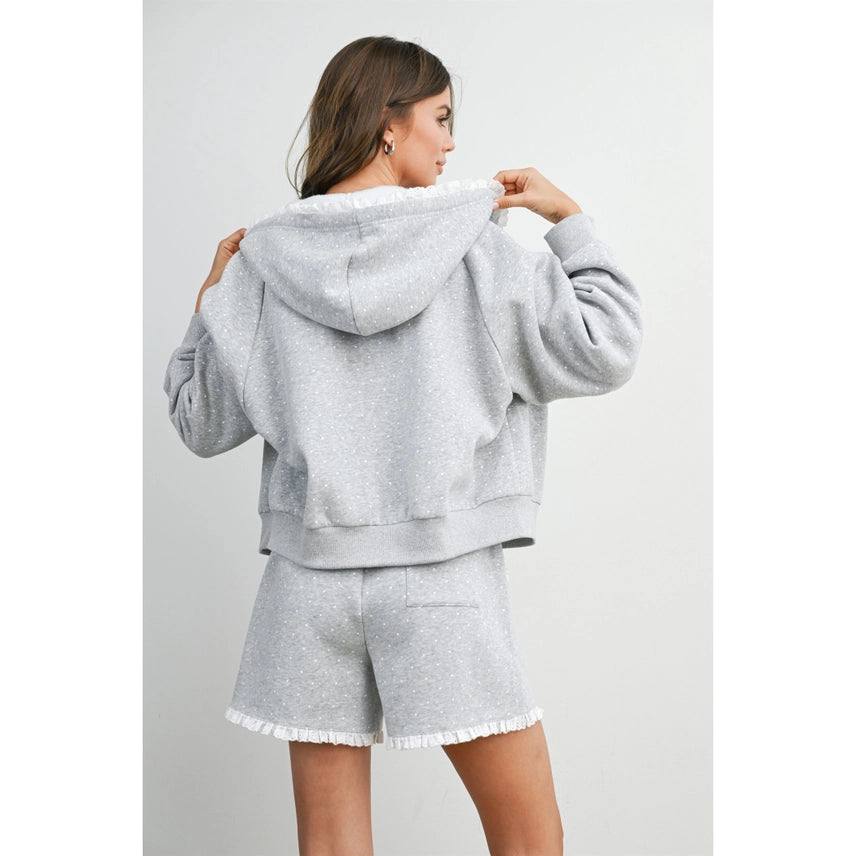 Ruffle Trim Zip-Up Hoodie