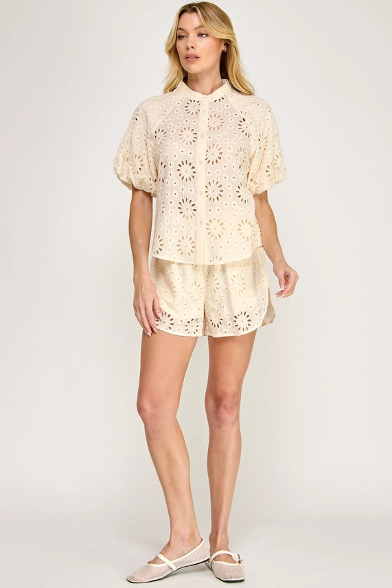 Eyelet Tie Front Shorts