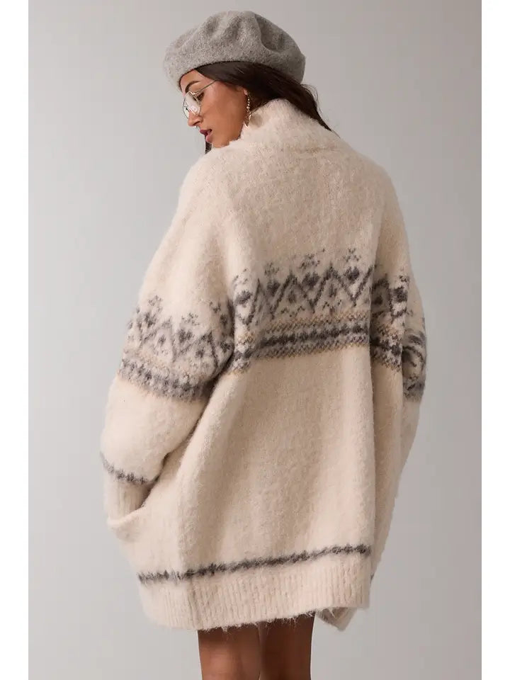 Ivory Turtle Neck Knit Cardigan