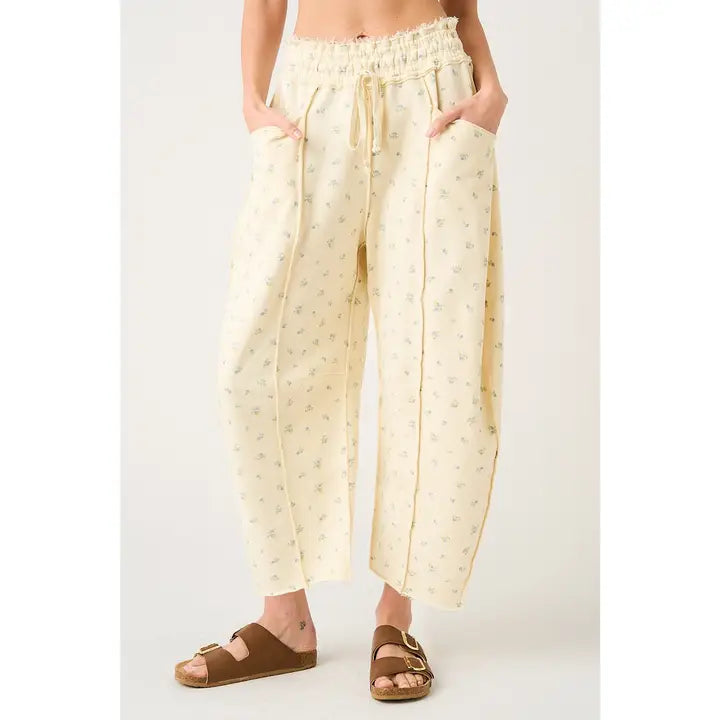 Floral Print Seam Detail Pull On Barrel Pants