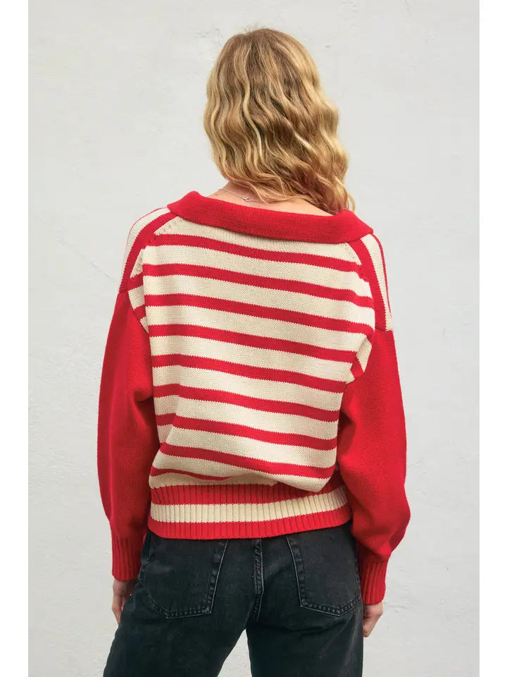 Solid and Striped Collared Sweater