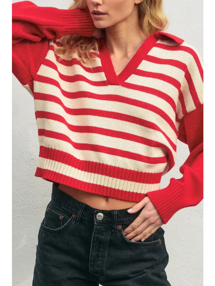 Solid and Striped Collared Sweater