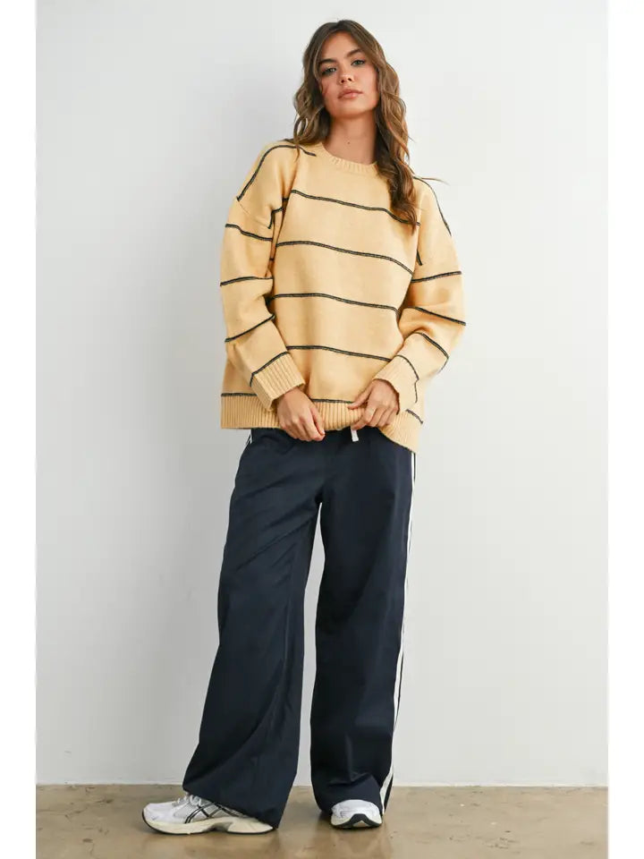 Striped Pattern Drop Shoulder Sweater