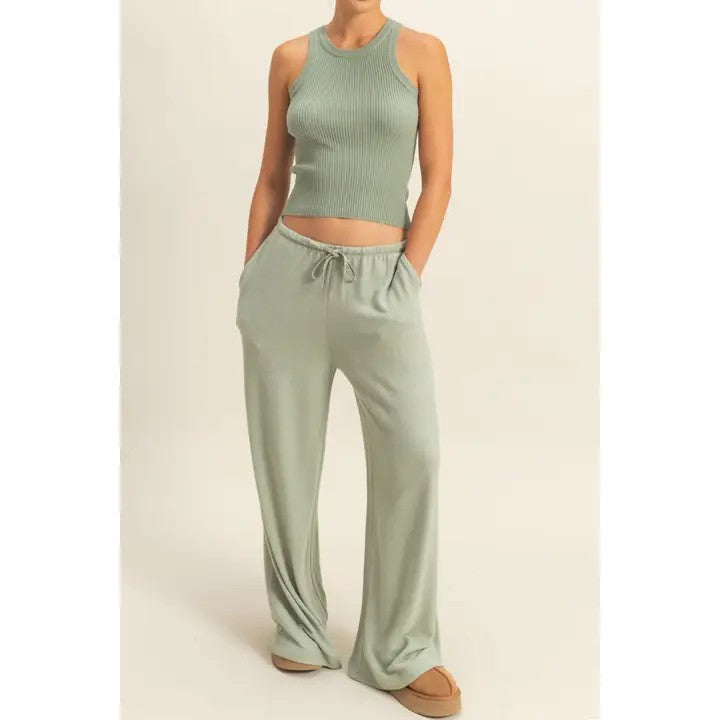 Laid Back Brushed Fabric Relaxed Wide Leg Pants