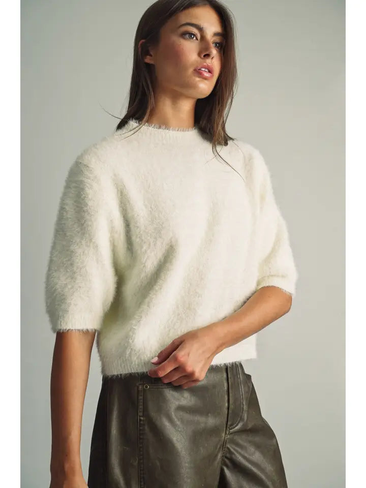 Fluffy Cropped Faux-Fur Sweater