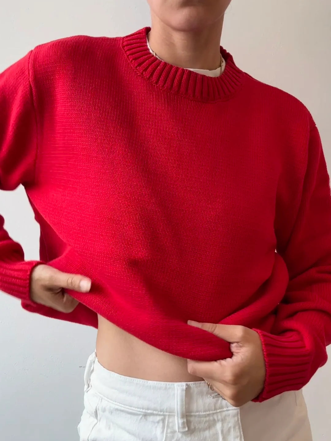 Red Crew Cotton Sweater