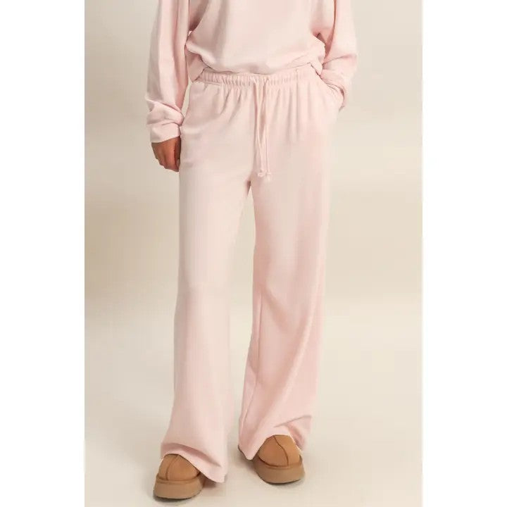Soft Ribbed Wide Leg Drawstring Waist Sweatpants
