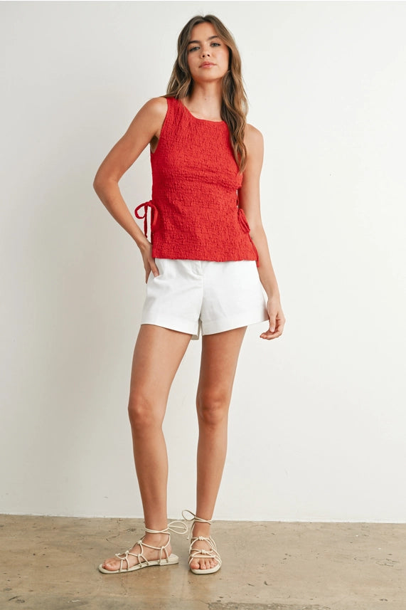 Crimson Texture Tie-Top