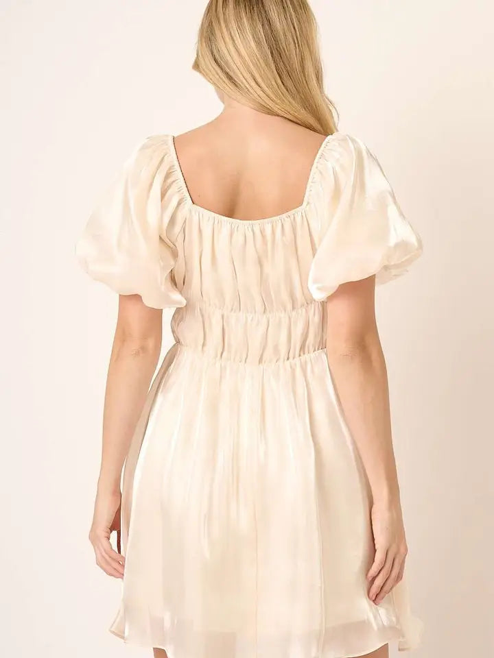 Metallic Balloon Sleeve Mini Dress