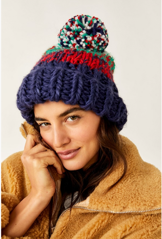 Tide stripe knit Pom Bean