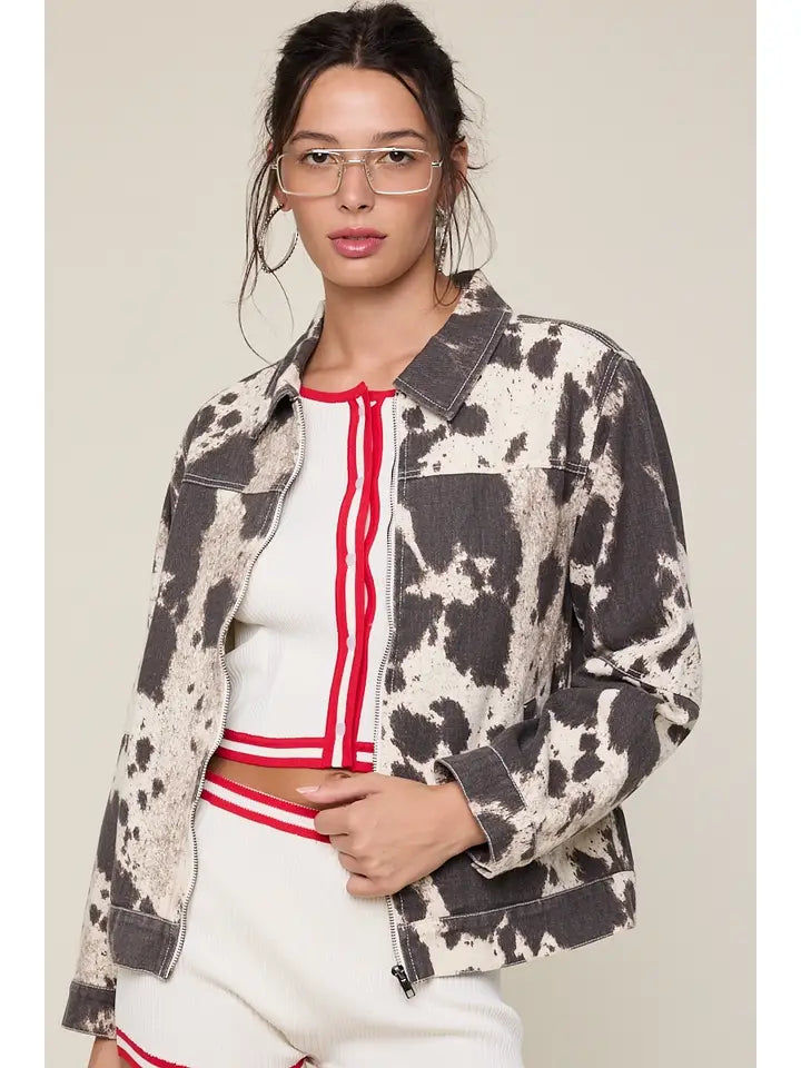 Beige Animal Print Casual Jacket