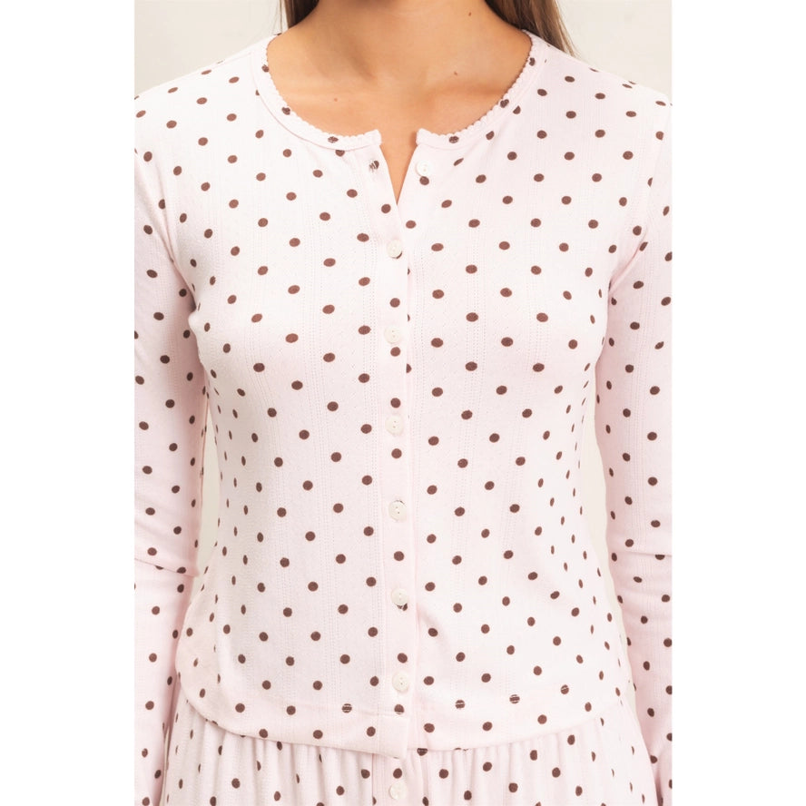 Polka Dot Button Long Sleeve