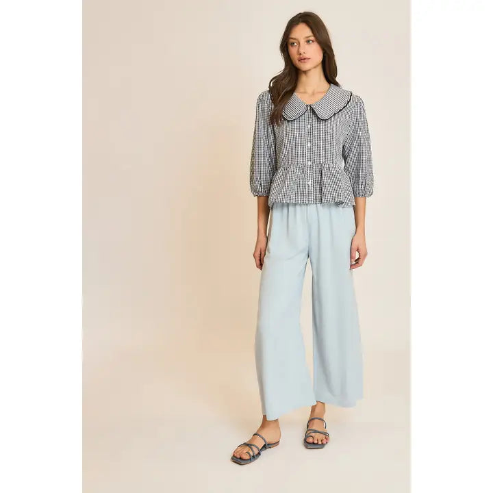 Plaid Peter Pan Collar Button-Up Blouse