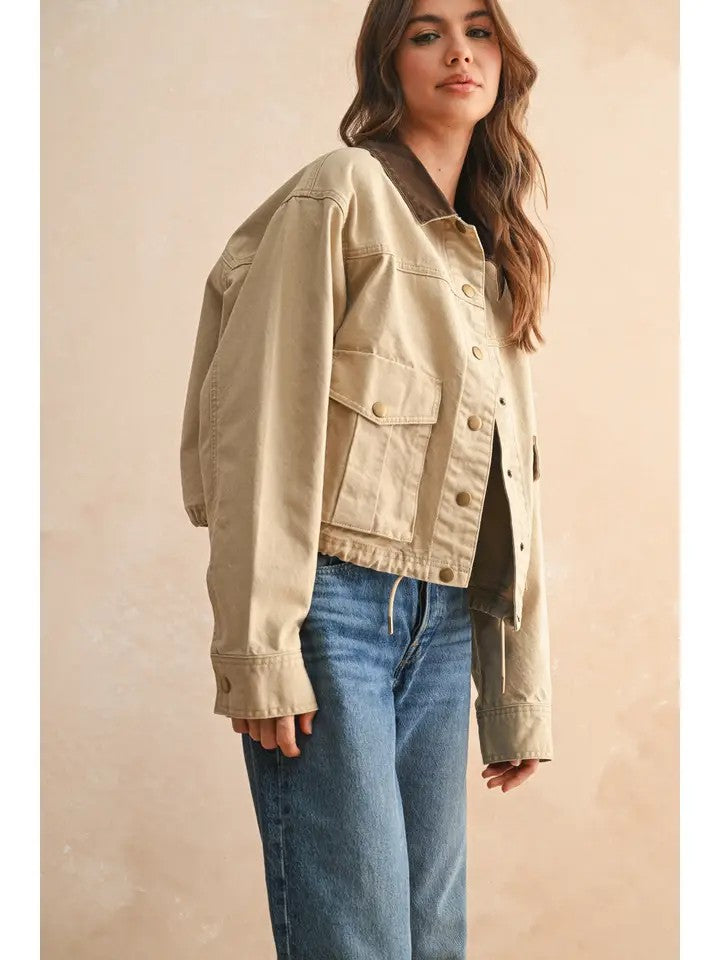 Collar Contrasted Utility Jacket