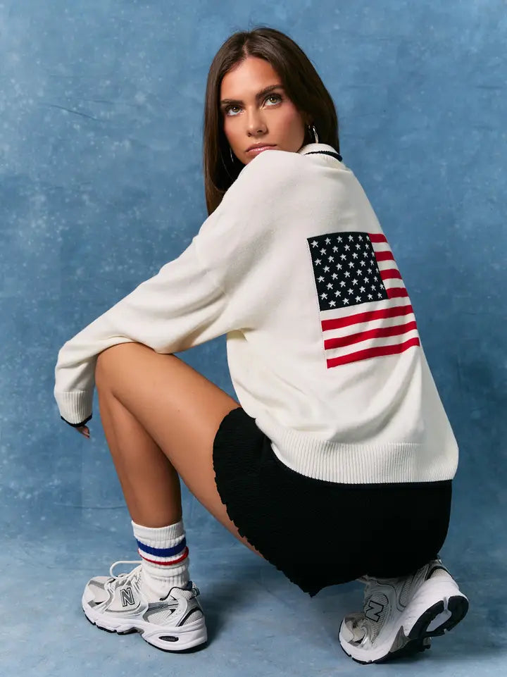 USA Flag Half Zip Sweater