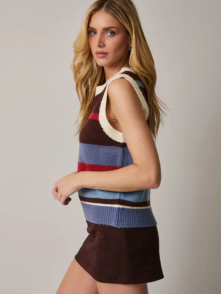 Round Neck Stripe Sweater Vest