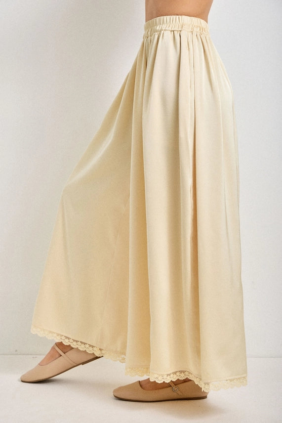 Lace Trim Satin Pants