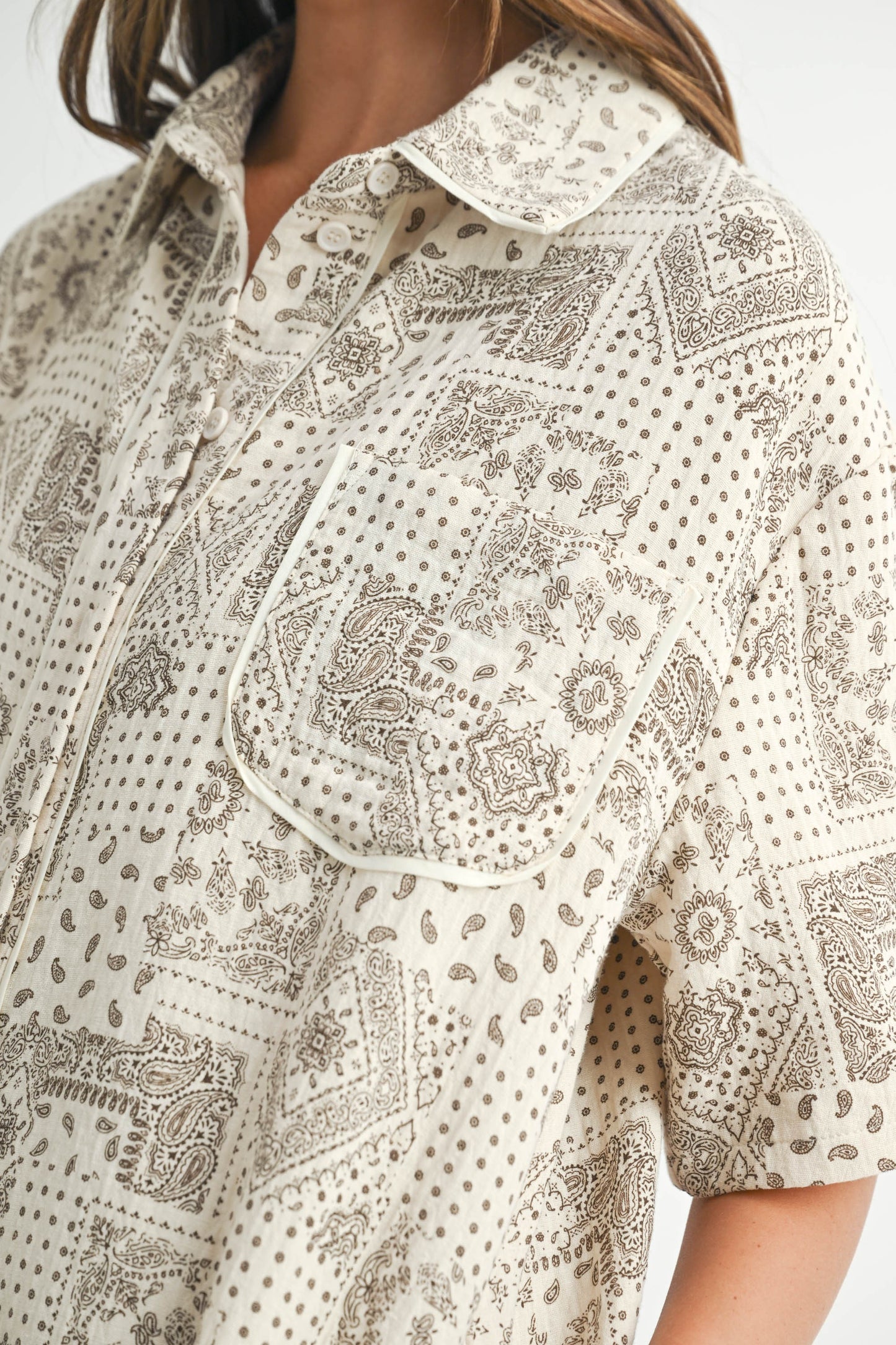 Paisley Printed Piping Romper