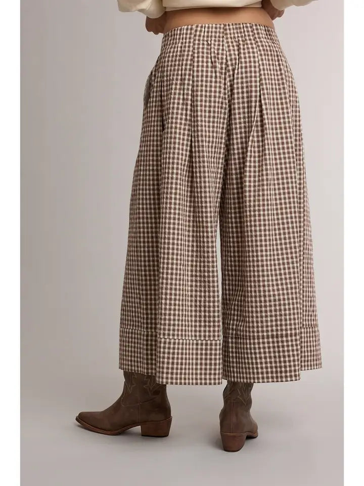Gingham Wide Leg Pull On Pants
