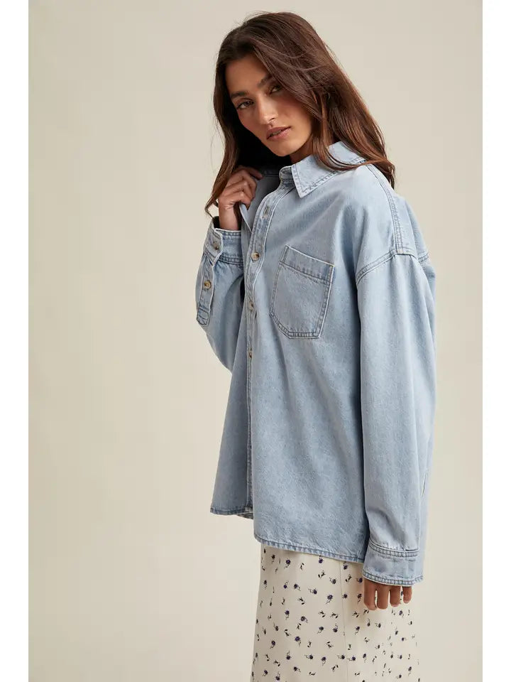 Washed Button-Up Denim Shirt