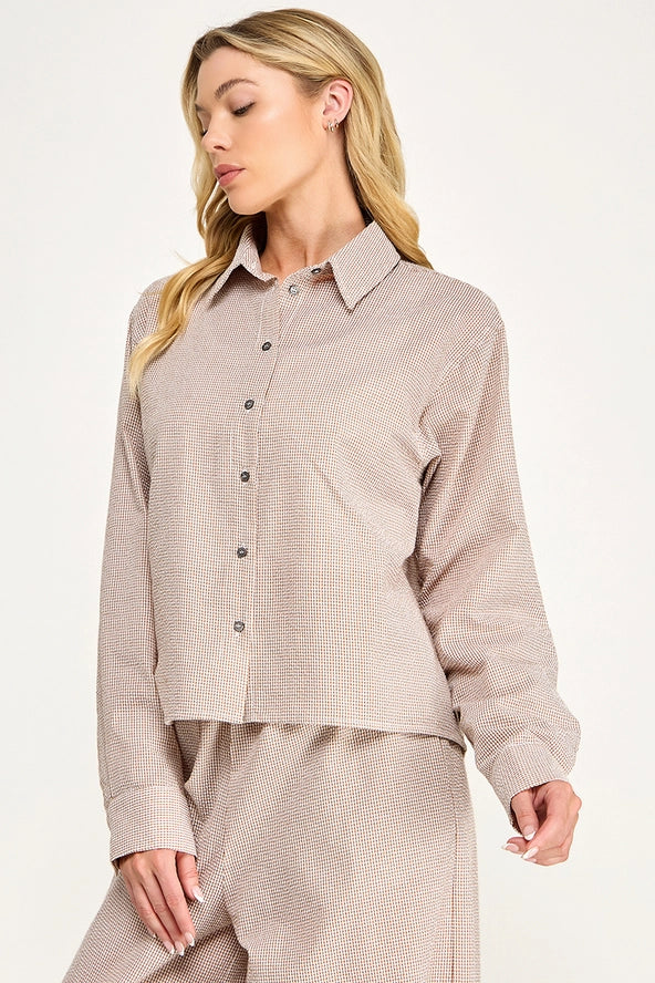 Brown plaid button up shirt