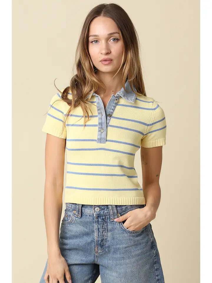Shyla Striped Contrast Collar Crop Top