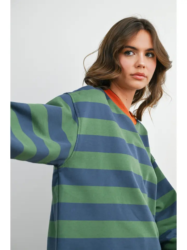 Ribbed Neck Stripe Tee