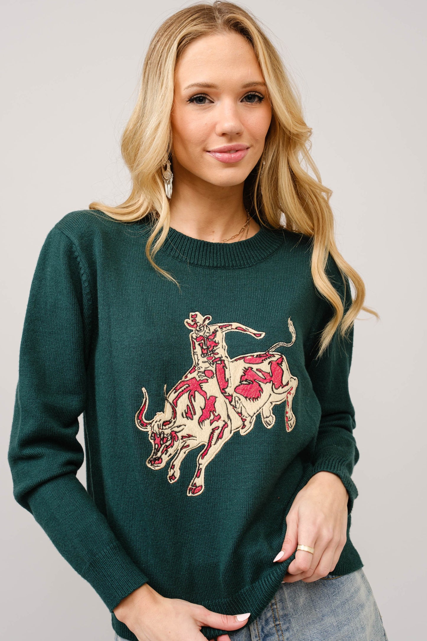 Bull Riding Green Sweater