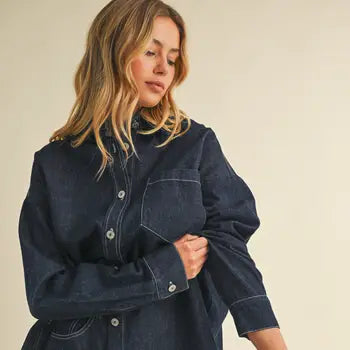 Denim Oversized Shirt and Mini Skirt