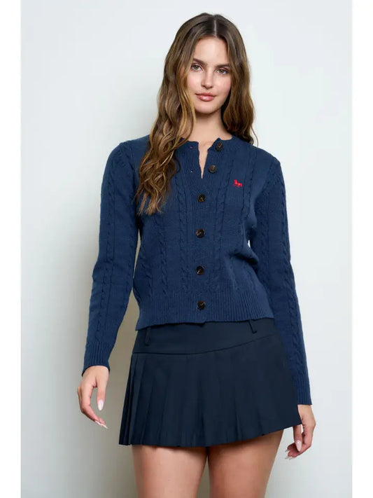 Horse Embroidery Cable Knit Cardigan