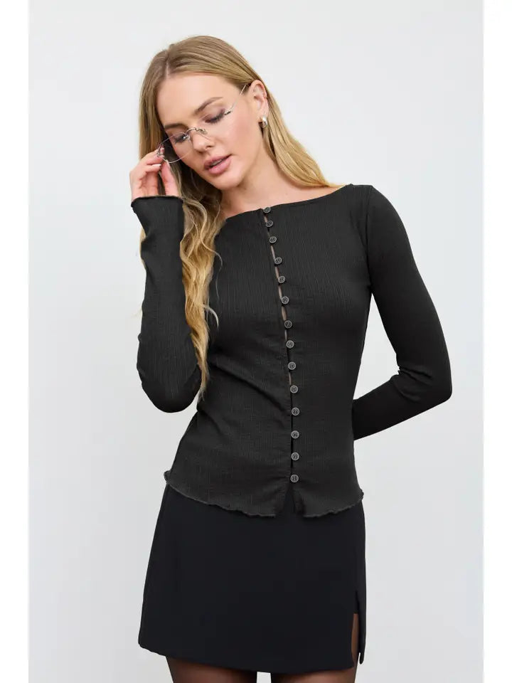 Ribbed Button Down Long Sleeve