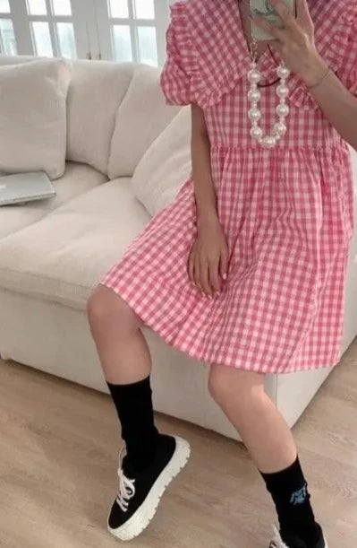 Gingham Ruffle Pink Dress