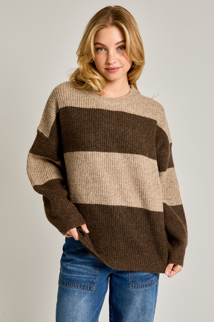 Taupe-Brown Striped Sweater