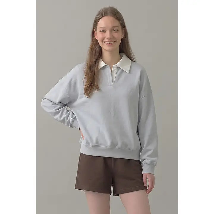 Pre Shrunk Cotton Fleece Collared Sweatshirt