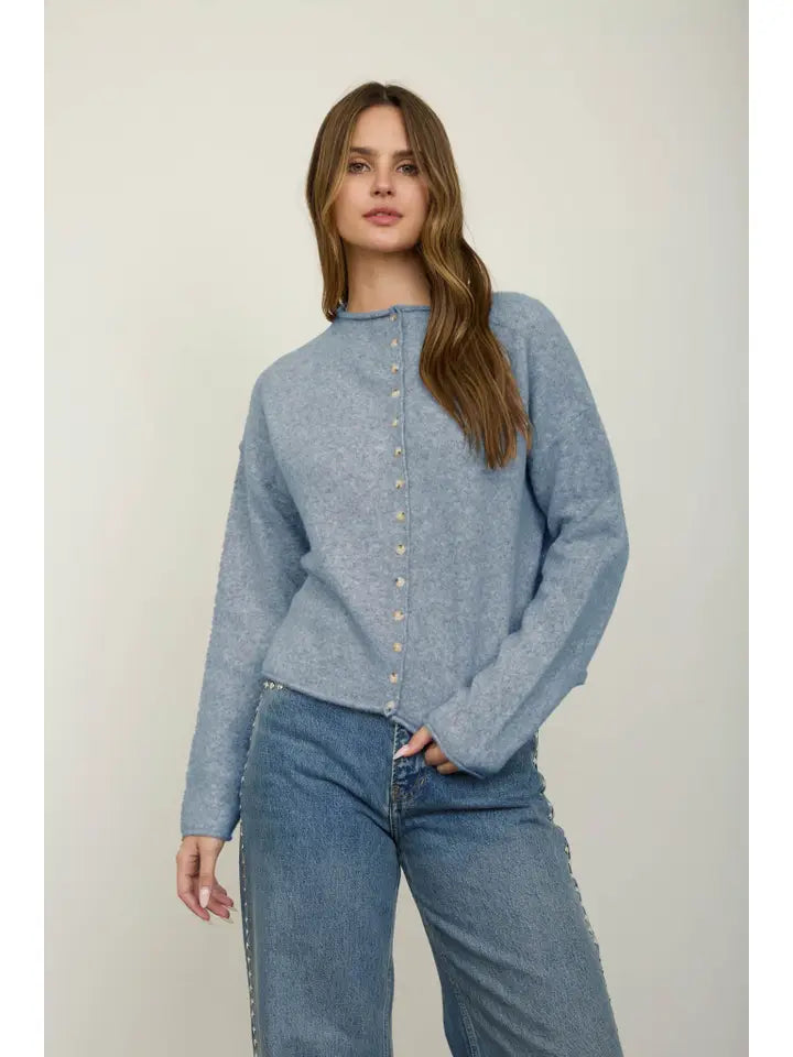 Mock Neck Button Down Cardigan