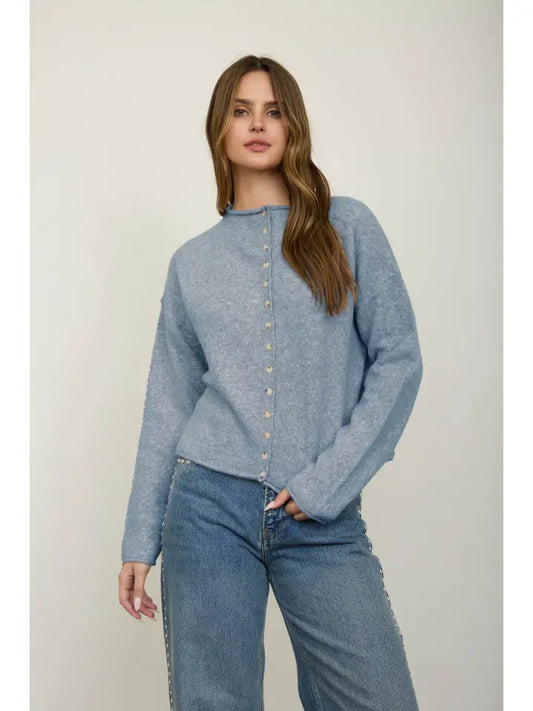 Mock Neck Button Down Cardigan