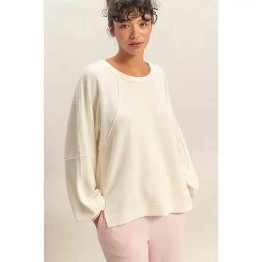 Brushed Waffle Long Sleeve Casual Top