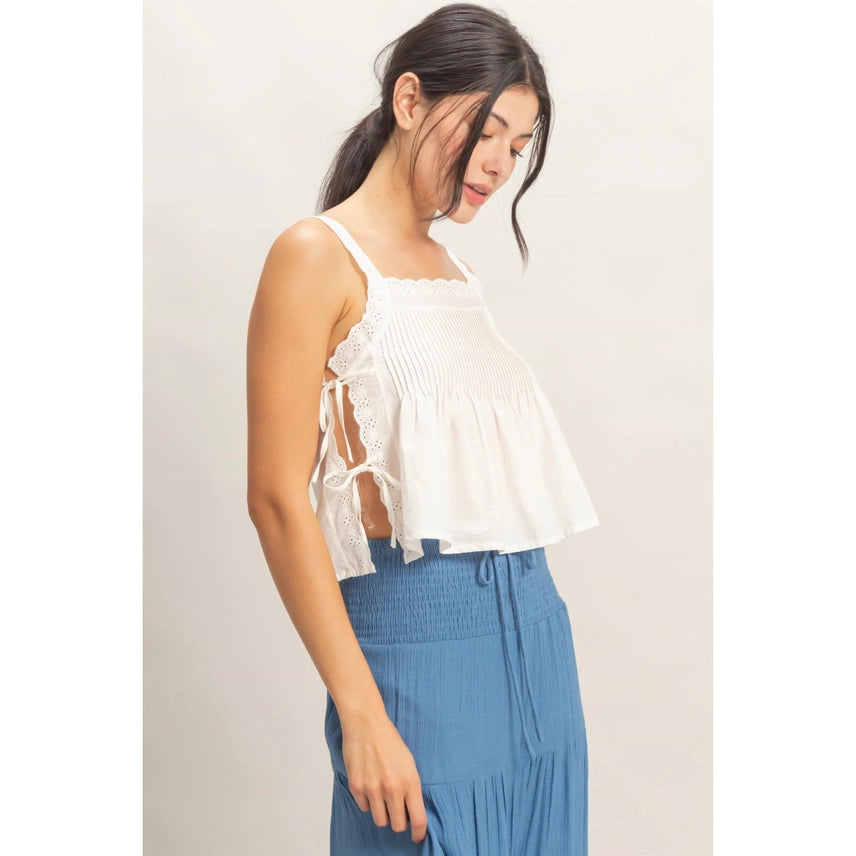 Pleated Lace Trim Tank