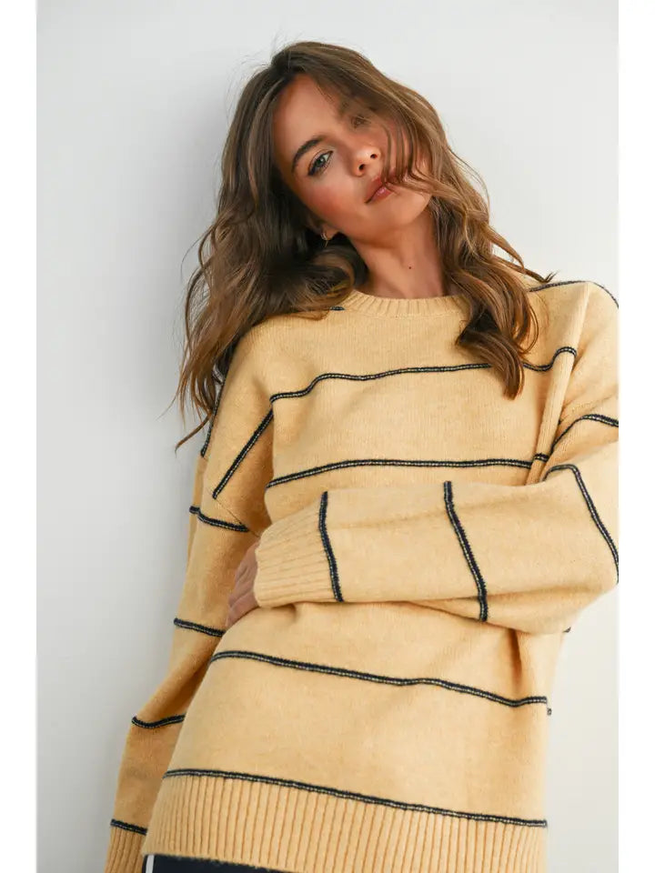 Striped Pattern Drop Shoulder Sweater